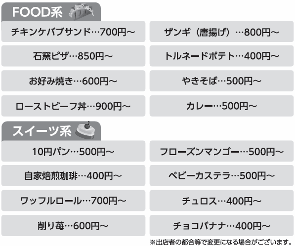 キッチンカー出店情報