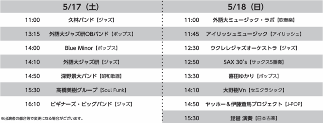 音楽ステージスケジュール